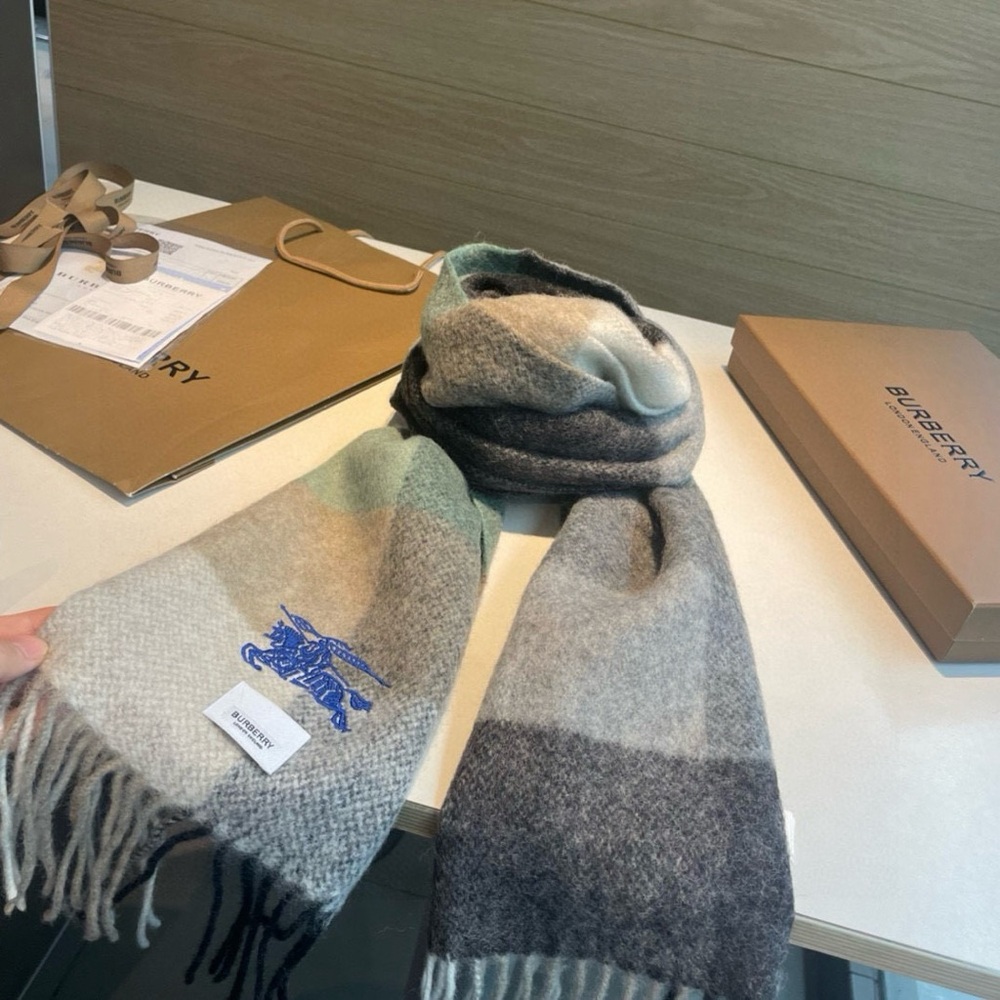 Burberry Gray and Cream Checkered Scarf
